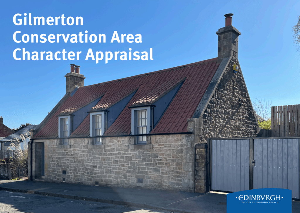 Front cover of the Draft Character Appraisal Consultation, showing the Restored Pantile Cottage on Ravenscroft St, Gilmerton on a sunny day